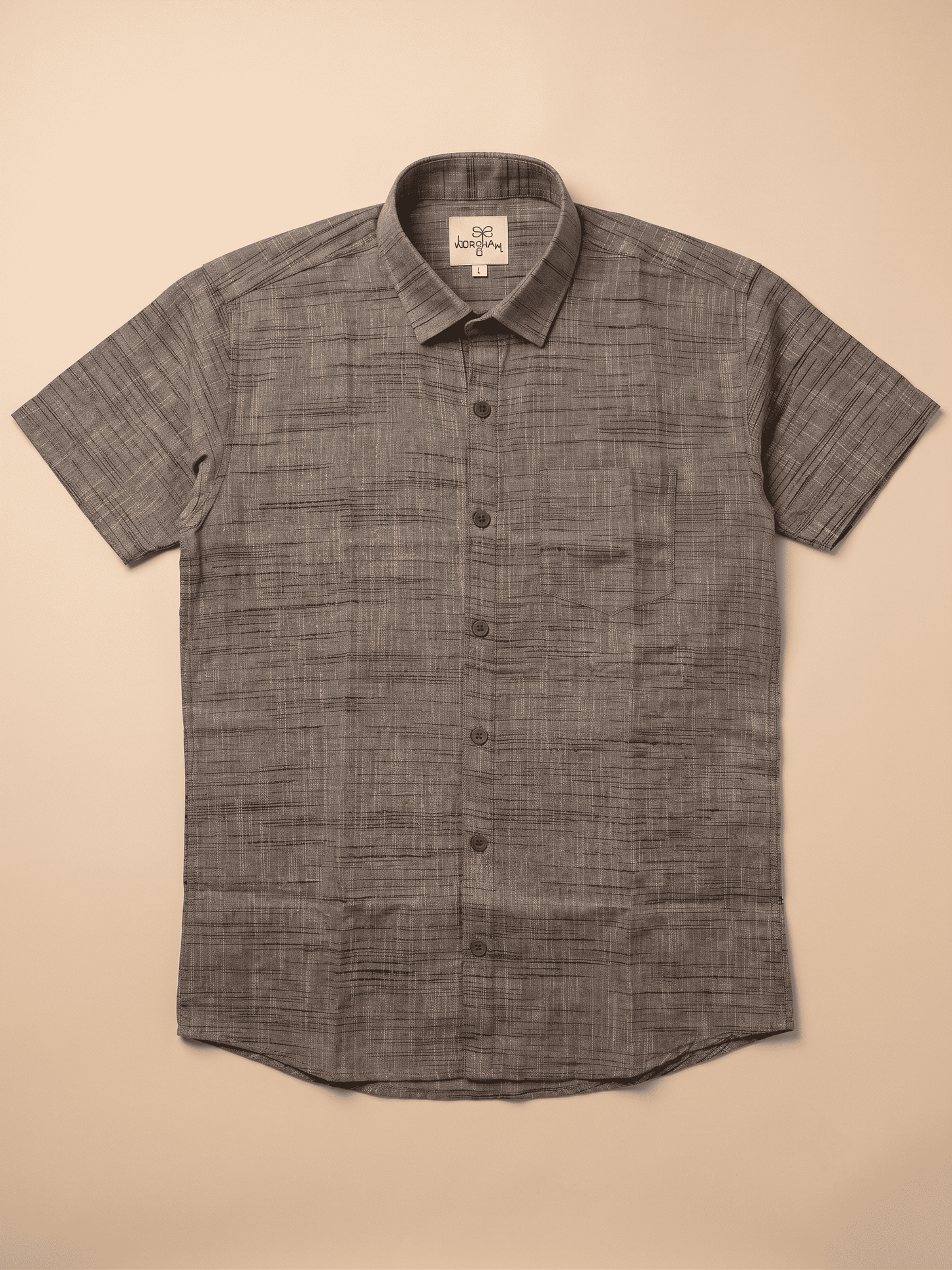 Brown Dark Jharna Breathable Handloom Cotton Half Sleeve Shirt for Men | Kargham