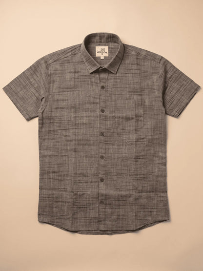 Brown Dark Jharna Half Sleeves Cotton Shirt for Men by Kargham