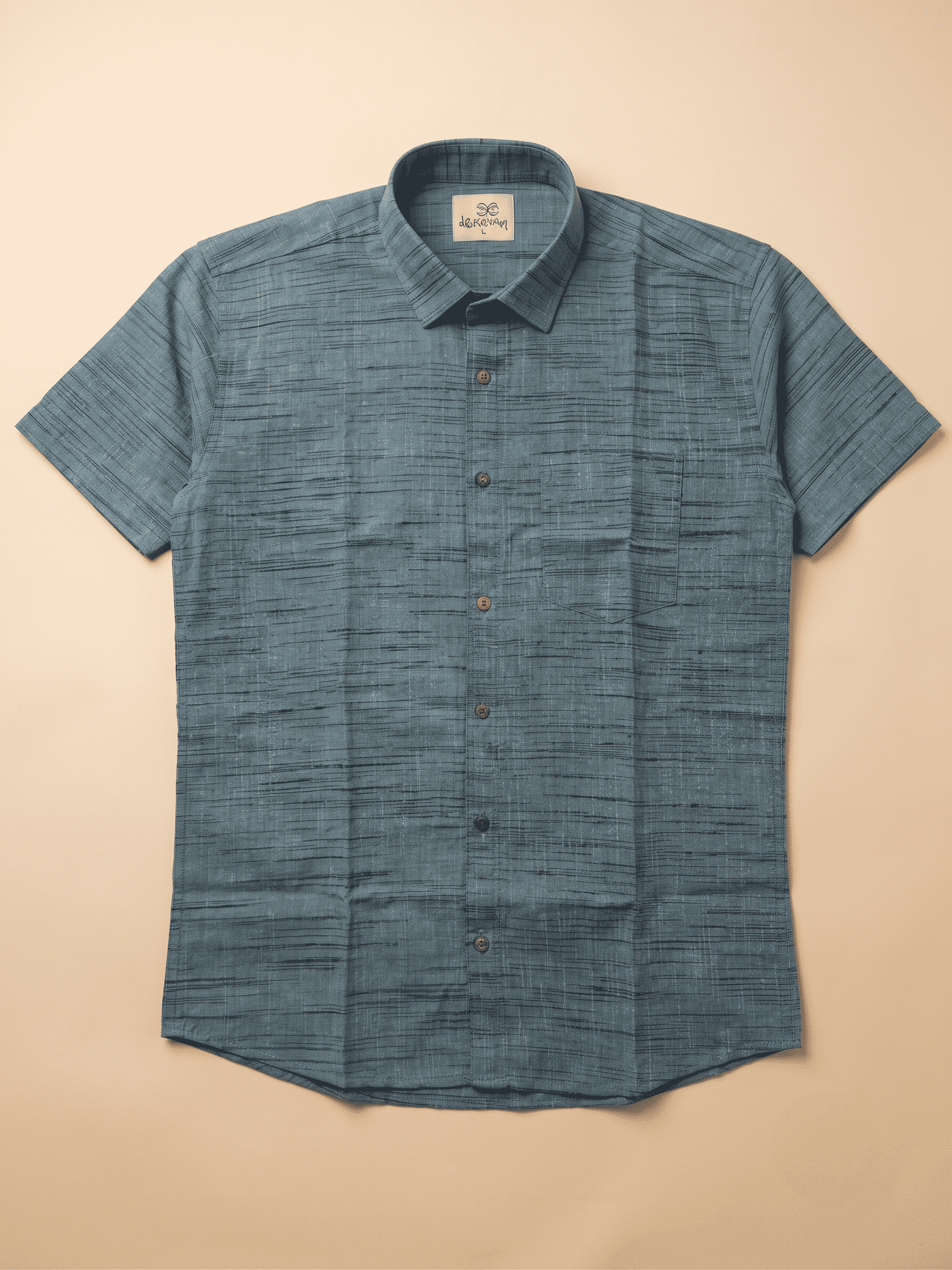 Steel Blue Dark Jharna Breathable Handloom Cotton Half Sleeve Shirt for Men | Kargham