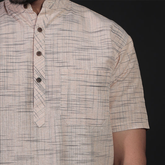 Beige Khadi Cotton Kurta for Men in detail for Daytime Wear