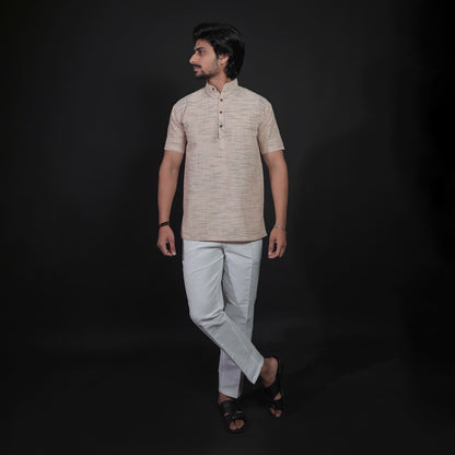 Men’s Half Sleeves Beige Jharna Short Kurta Pant Combo Set