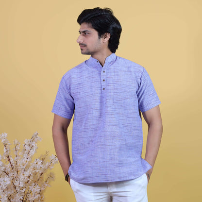 Blue Jharna Short Kurta & White Pant Combo Set Front View for Men