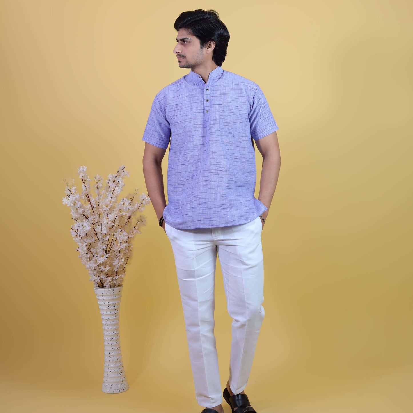 Men’s Ethnic Combo Set with Blue Jharna Texture Kurta & white pant