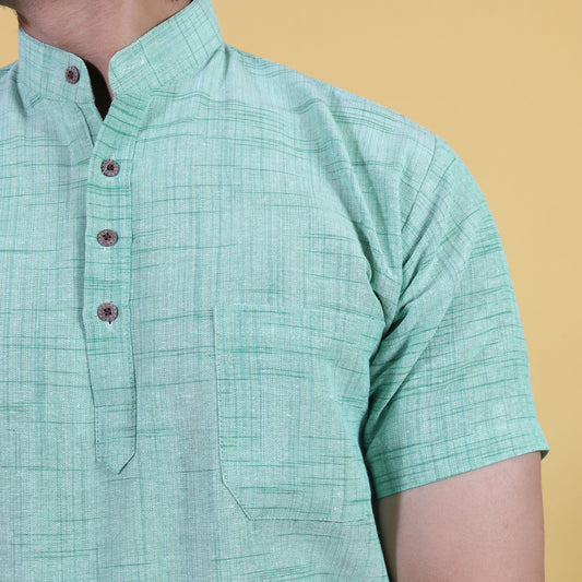 Jharna Half Sleeves Short Kurta-Green