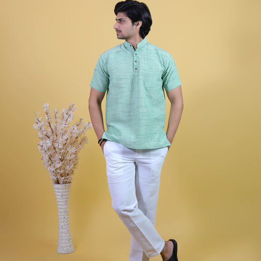 Combo Set Jharna Half Sleeves Short Kurta Pant-Green