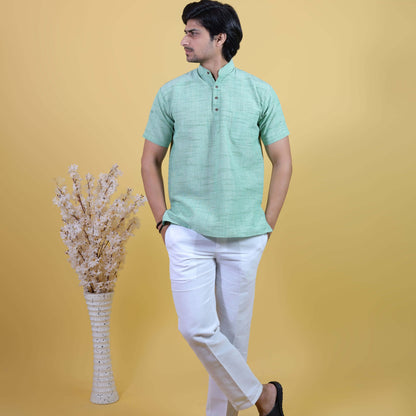 Green kurta white pant combo set for men full look