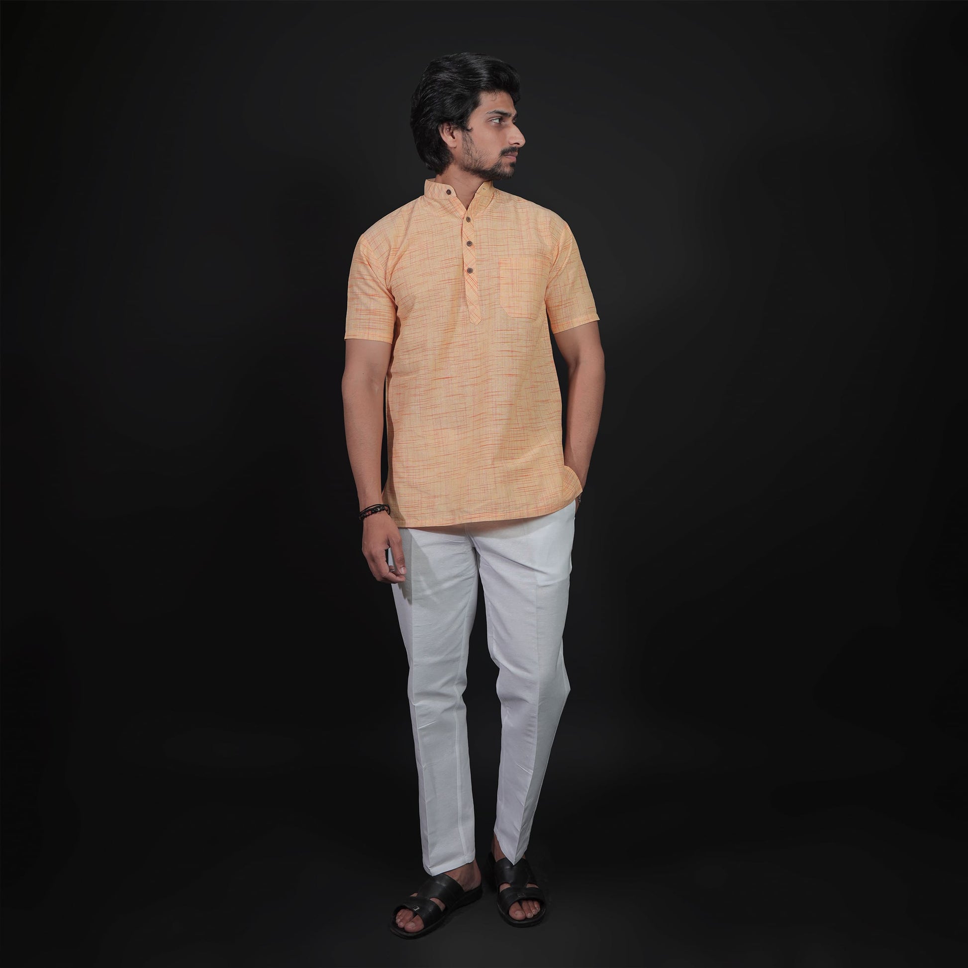 Men’s Half Sleeves Yellow Jharna Short Kurta Pant Combo Set