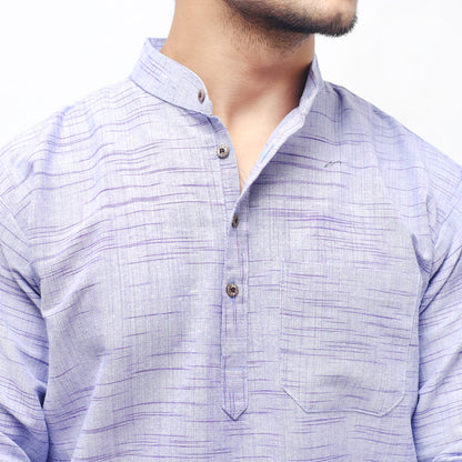 Blue textured Jharna Full Sleeves Khadi Cotton Short Kurta front close-up