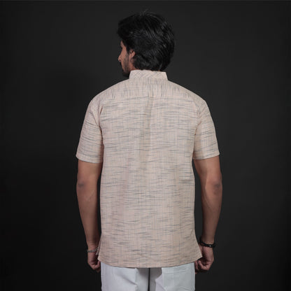 Back view beige jharna khadi kurta half sleeves