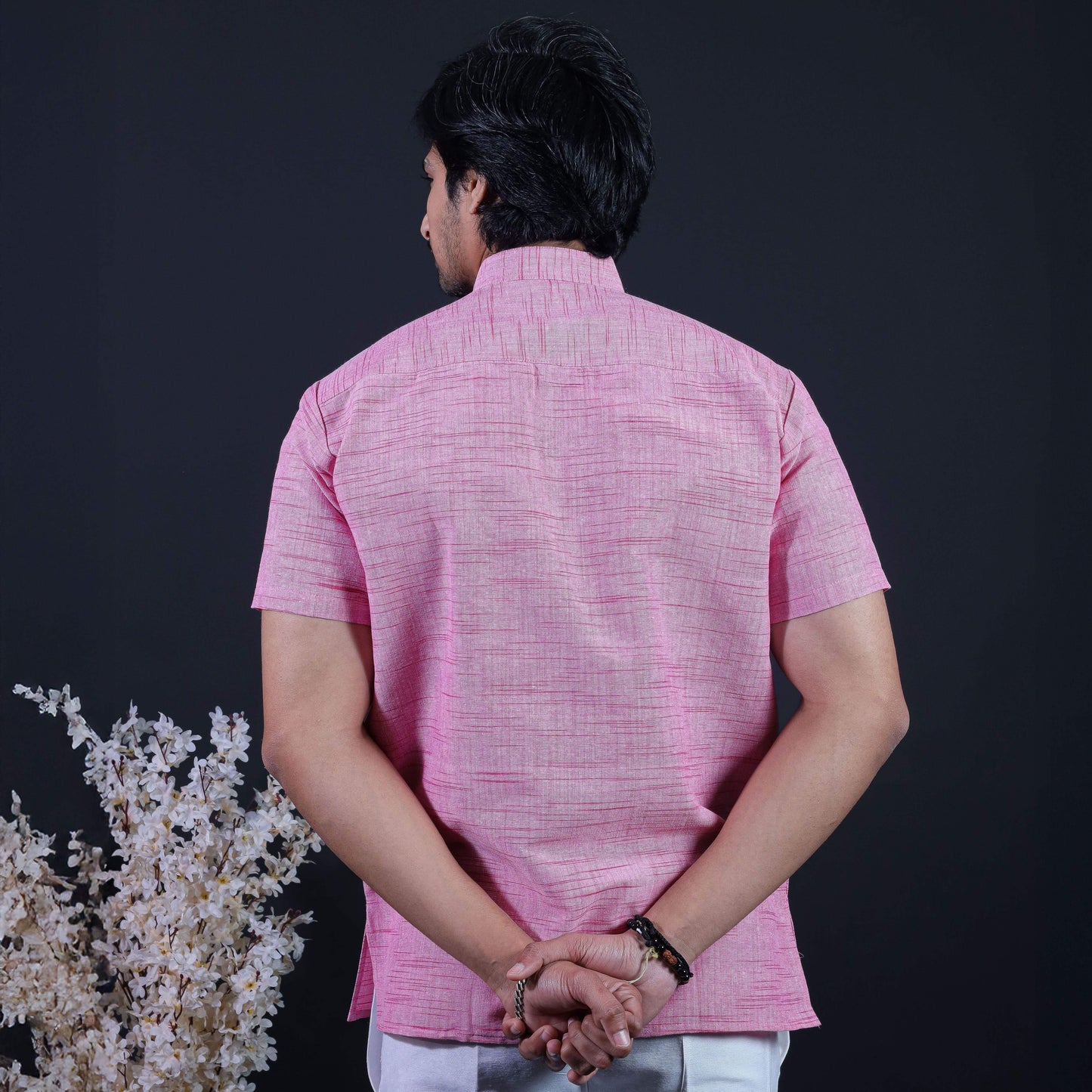 Back view pink jharna khadi kurta half sleeves