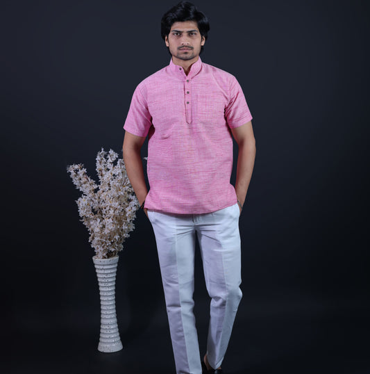 Combo Set Jharna Half Sleeves Short Kurta Pant-Pink
