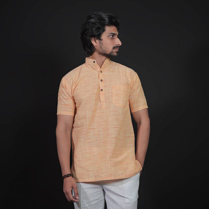 Jharna half sleeves short khadi yellow kurta front view
