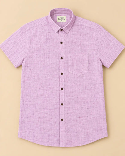 Lavender Slub Handloom Cotton Half Sleeve Shirt for Men by Kargham