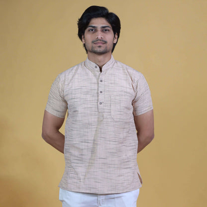 Beige Light Jharna Short Kurta Pant Combo Set for Men | Kargham