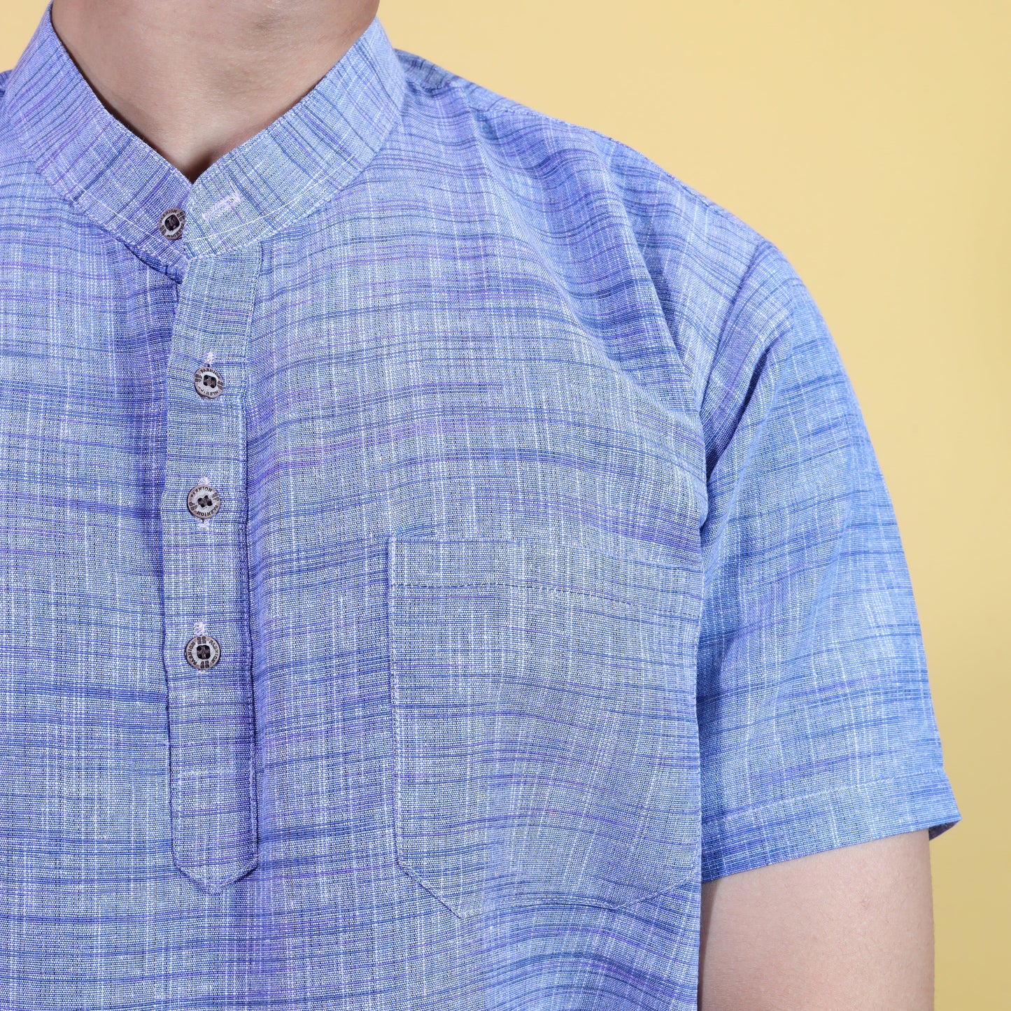 Close-up of Blue Jharna woven texture kurta for men