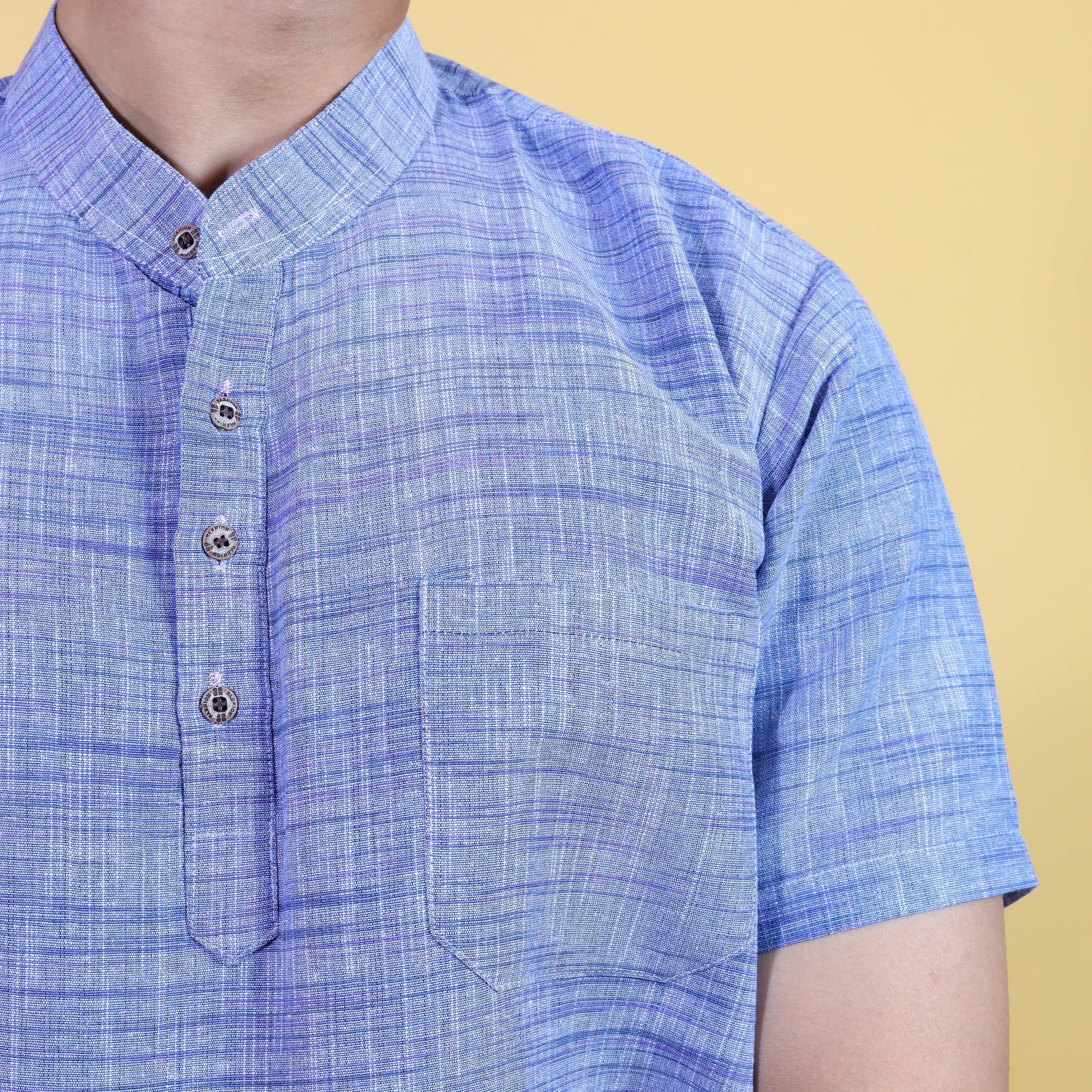Close-up of Blue Jharna woven texture kurta for men