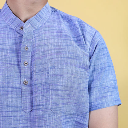 Close-up of Blue Jharna woven texture kurta for men