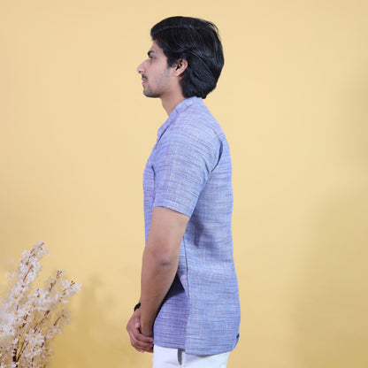 Side profile of Blue half sleeves short kurta for men