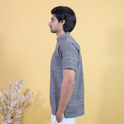 Side profile of Grey Light Jharna short khadi cotton kurta for men