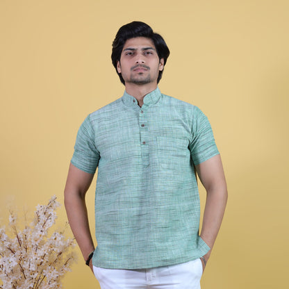 Green Light Jharna Half Sleeves Short Kurta Pant for Men front view