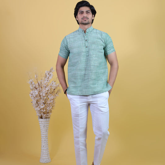 Green Light Jharna Short Kurta Pant Combo Set for Men by Kargham