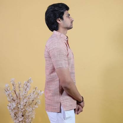 Side view of Orange Light Jharna khad kurta short kurta for men