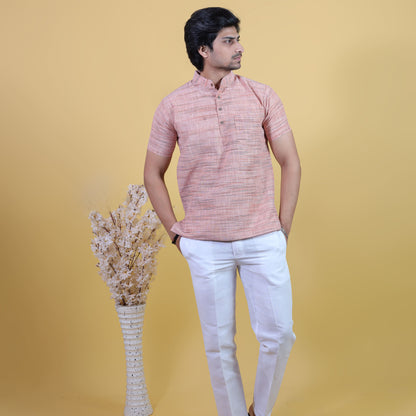 Orange Light Jharna Short Kurta Pant Combo Set for Men by Kargham