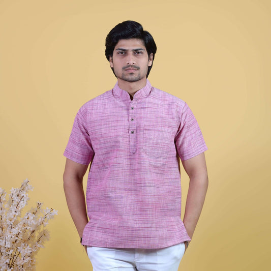 Pink Light Jharna half sleeves short kurta pant front view