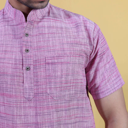 Pink woven Jharna pattern kurta fabric close-up