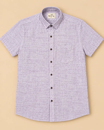 Light Purple Slub Handloom Cotton Half Sleeve Shirt for Men by Kargham