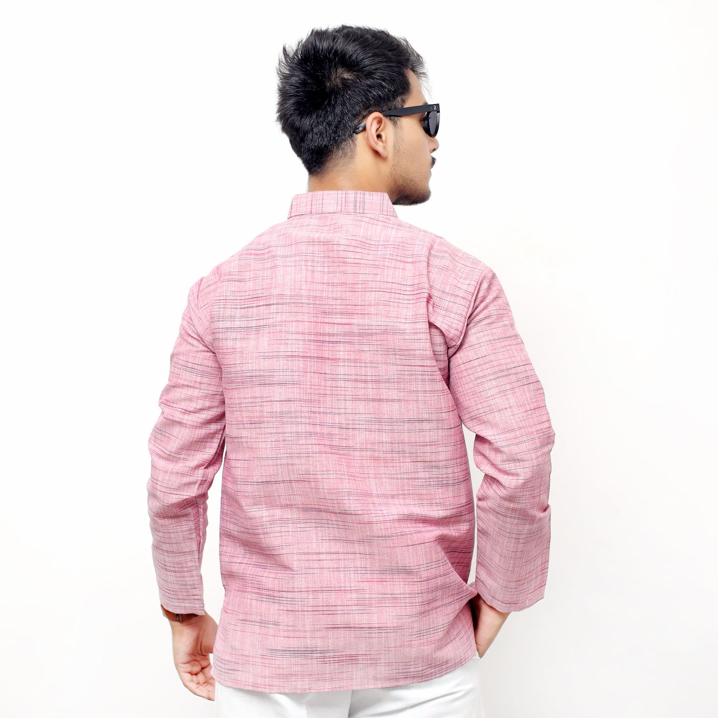 Back side pink khadi cotton Light Jharna short kurta for men