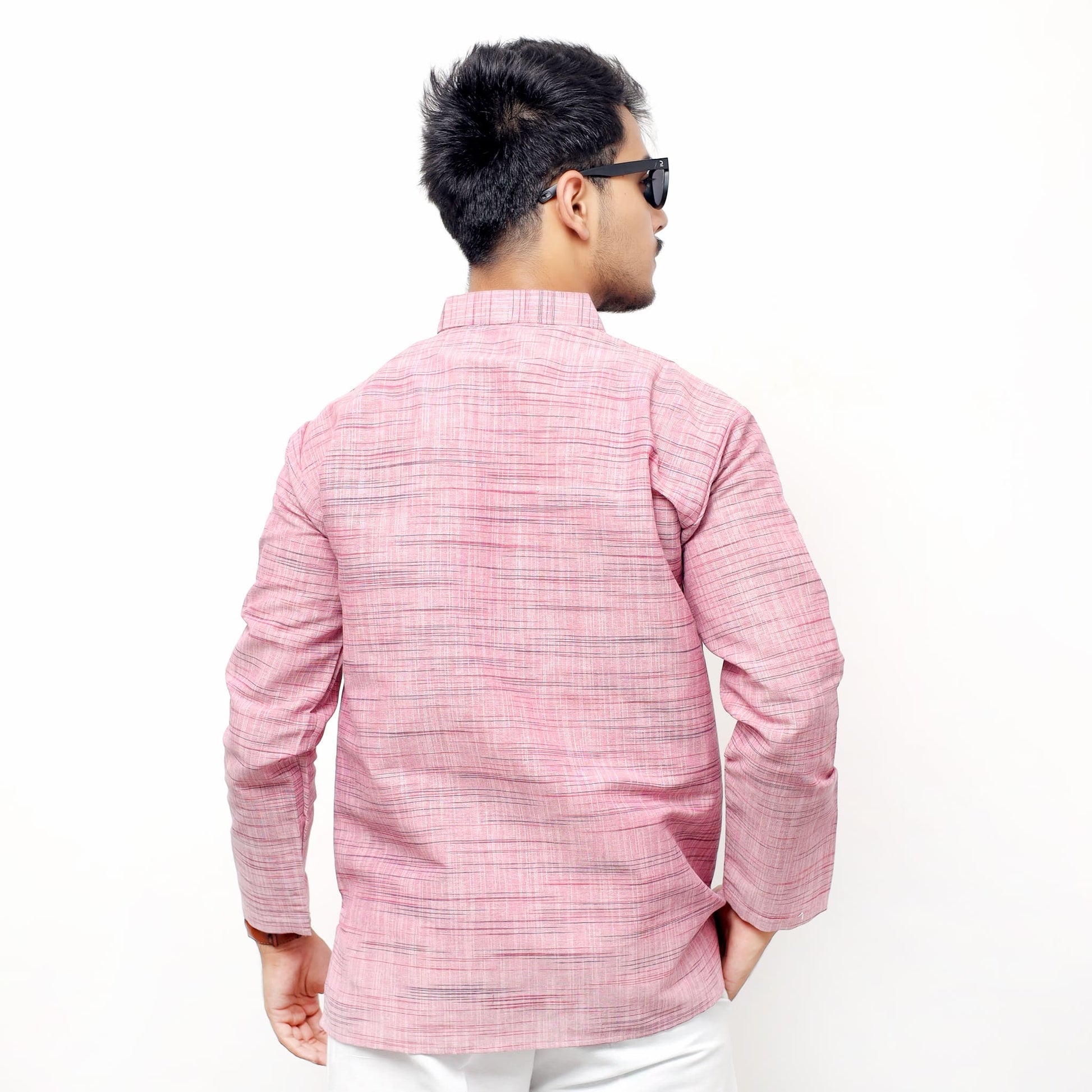 Back side pink khadi cotton Light Jharna short kurta for men