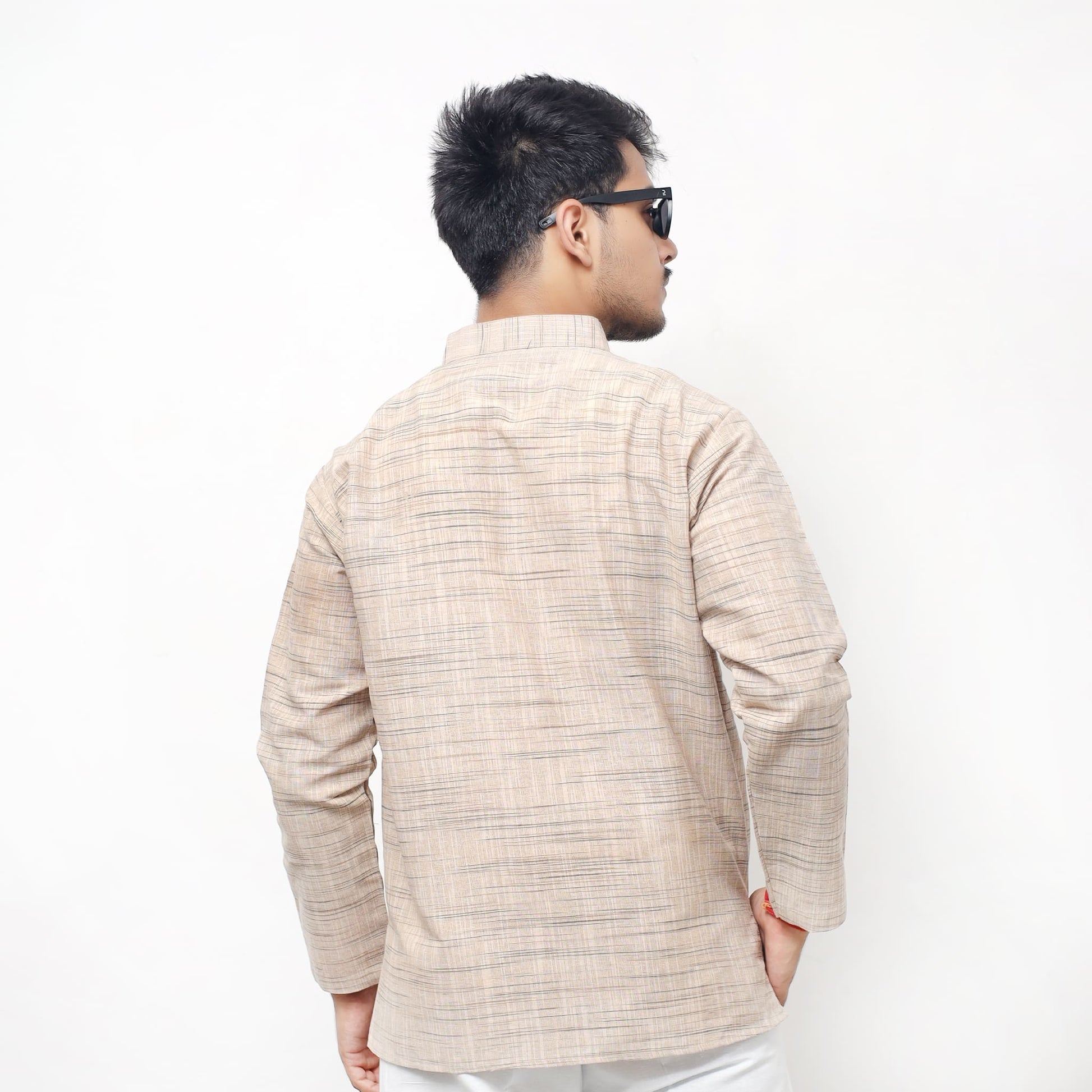 Back view of beige Light Jharna khadi cotton short kurta look