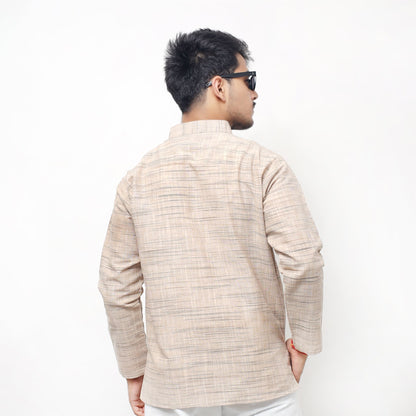 Back view of beige Light Jharna khadi cotton short kurta look