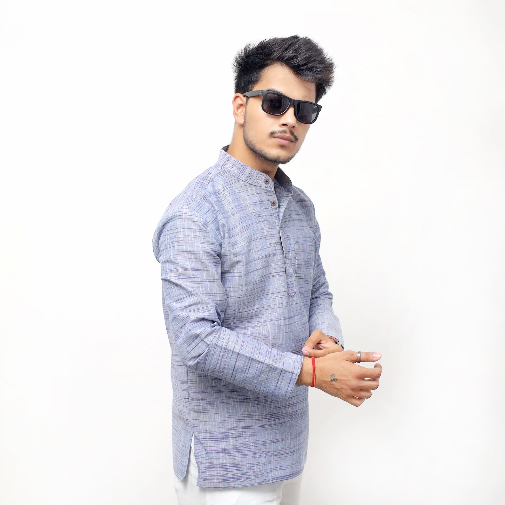 Blue Weave Light Jharna full sleeves casual short kurta side pose