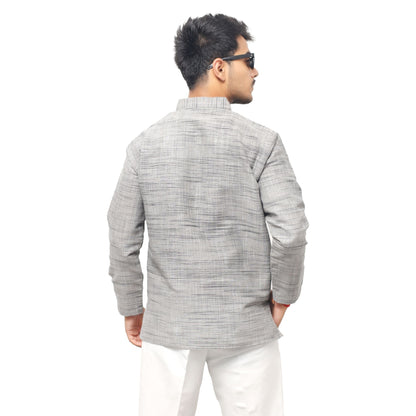 Grey Light Jharna khadi cotton short kurta detailed view