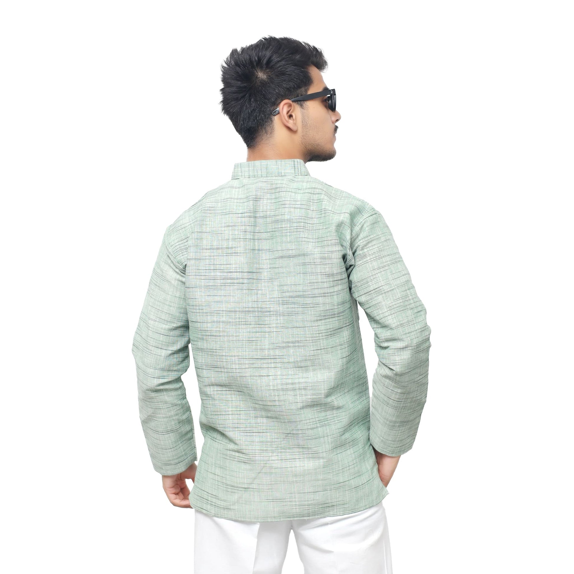 Detailed green Light Jharna khadi cotton short kurta look