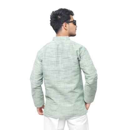 Detailed green Light Jharna khadi cotton short kurta look