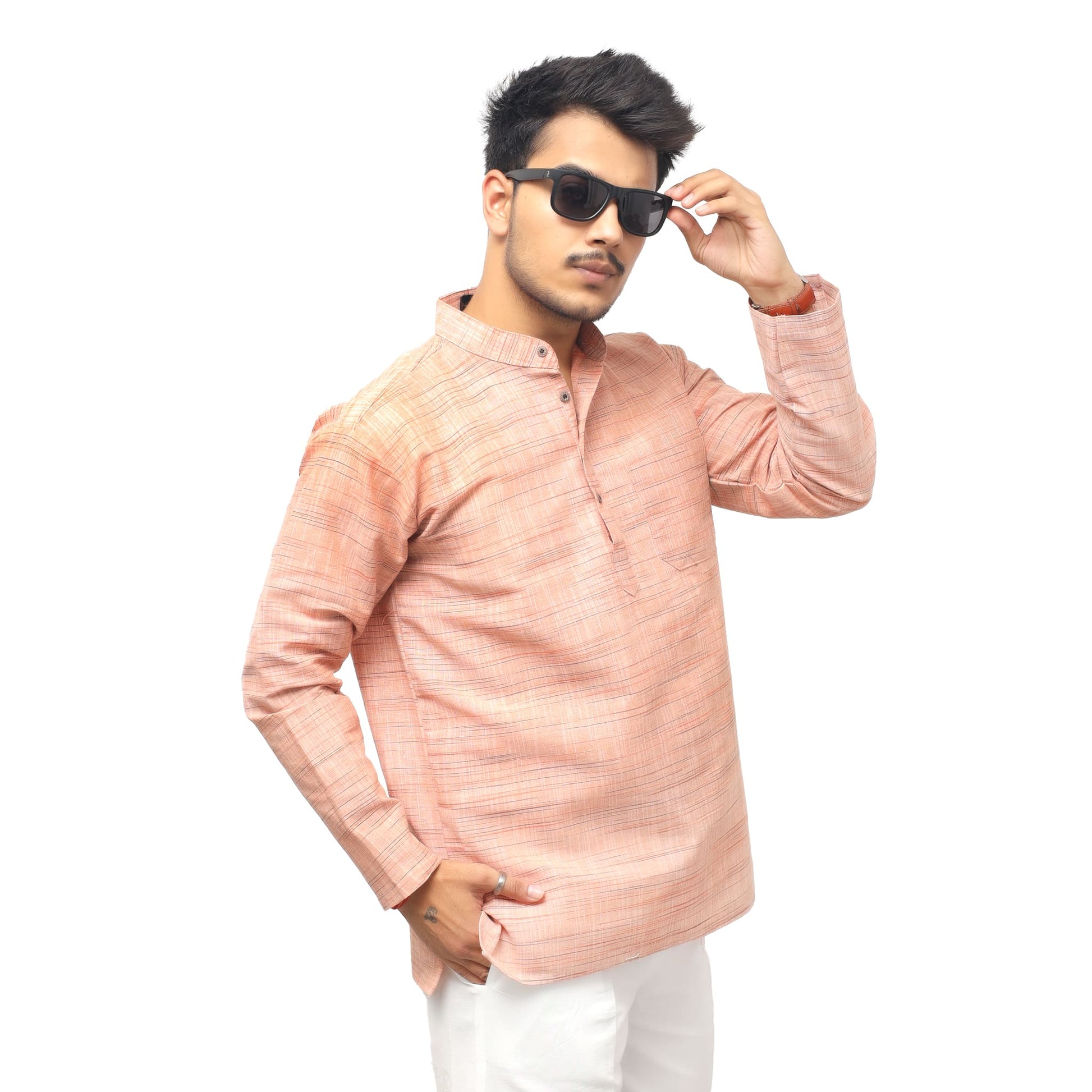 Orange Weave Light Jharna khadi cotton short kurta front look