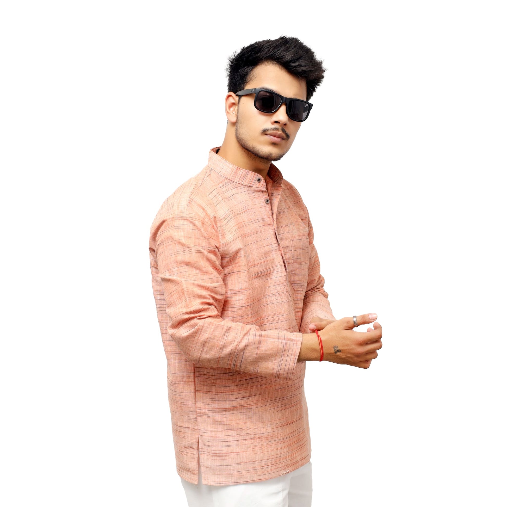 Light Jharna orange full sleeves casual kurta side pose