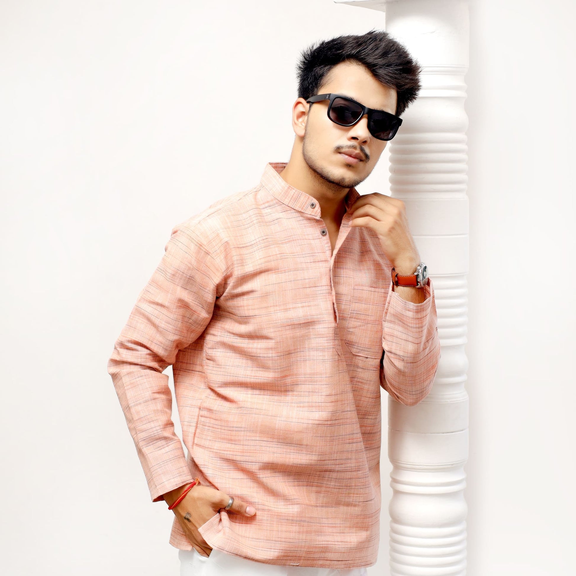 Orange weave cotton short kurta stylish ethnic wear