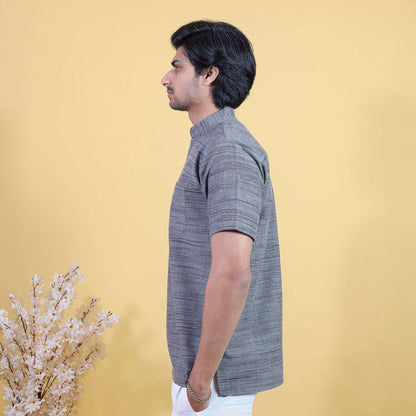 Side view grey khadi short kurta breathable summer wear for men