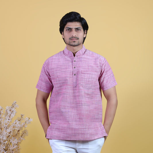 Light Jharna Half Sleeves Short Kurta-Pink