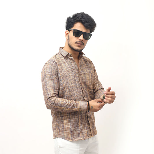 beige line jharna khadi shirt for men front view