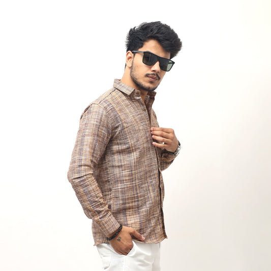 textured beige khadi cotton shirt full sleeves