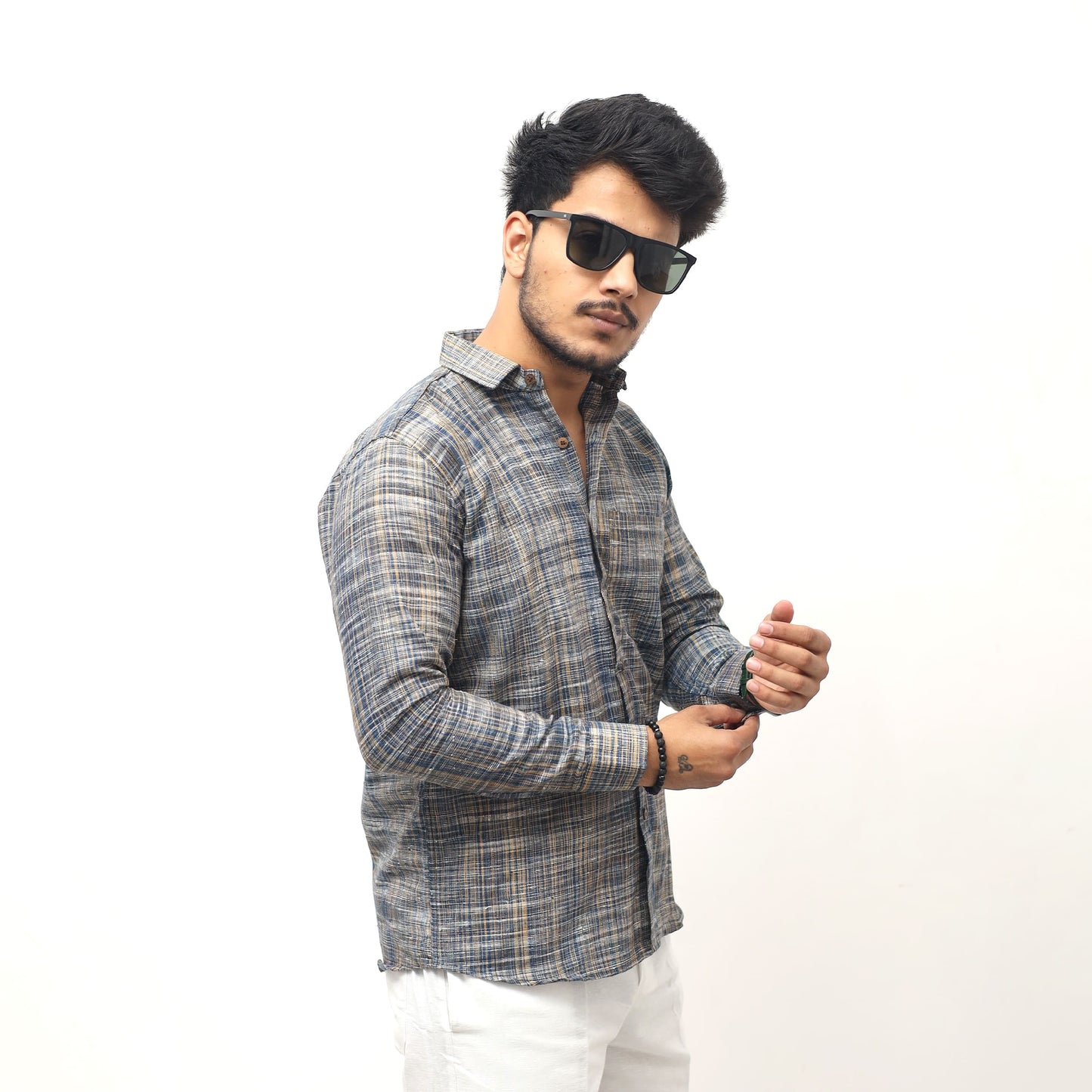 Gray line jharna khadi shirt for men front view