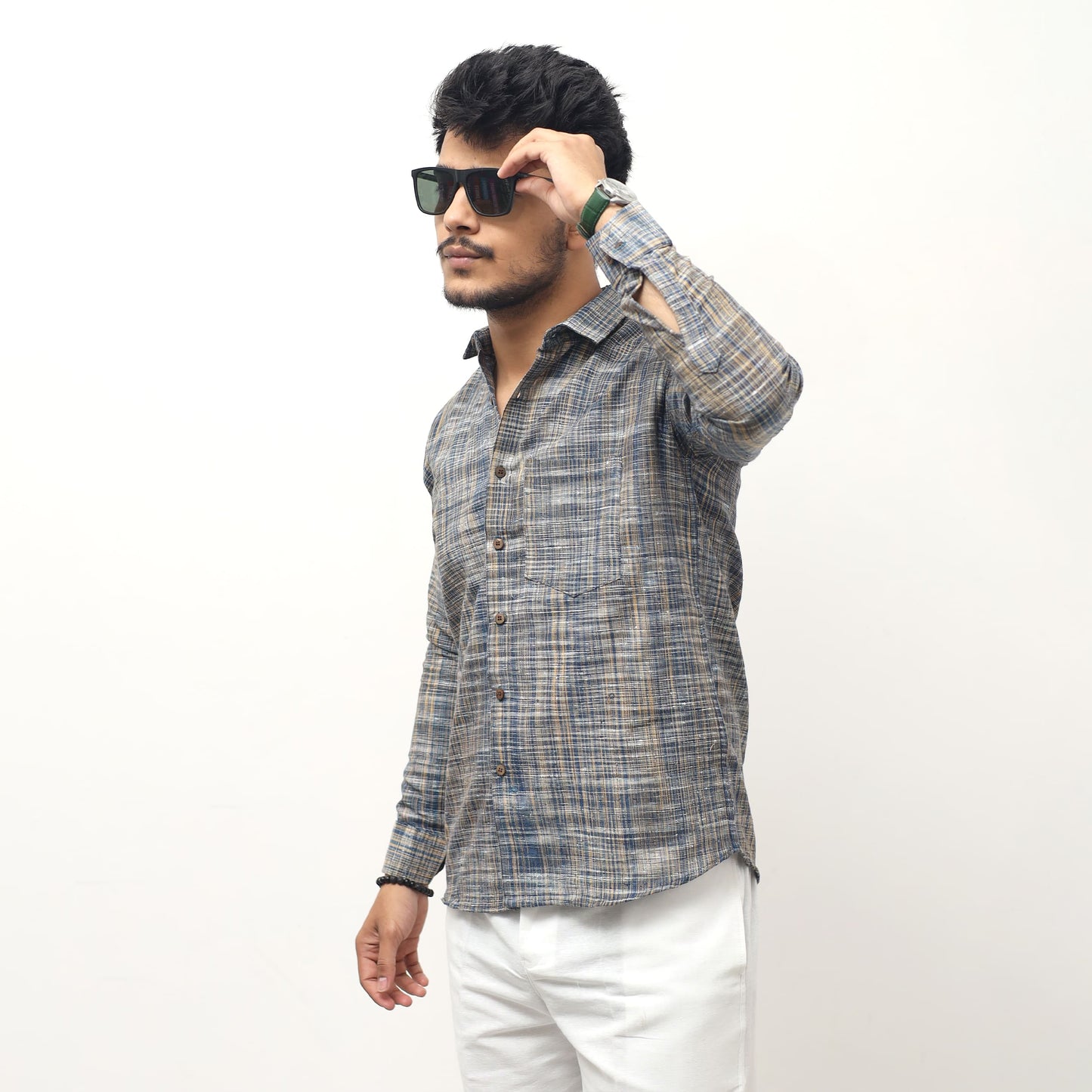 Textured gray khadi cotton shirt full sleeves