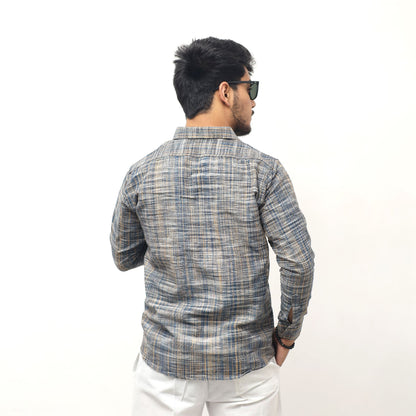 Gray khadi shirt back view full sleeves