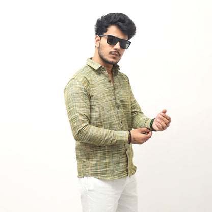 green line jharna khadi shirt for men front view