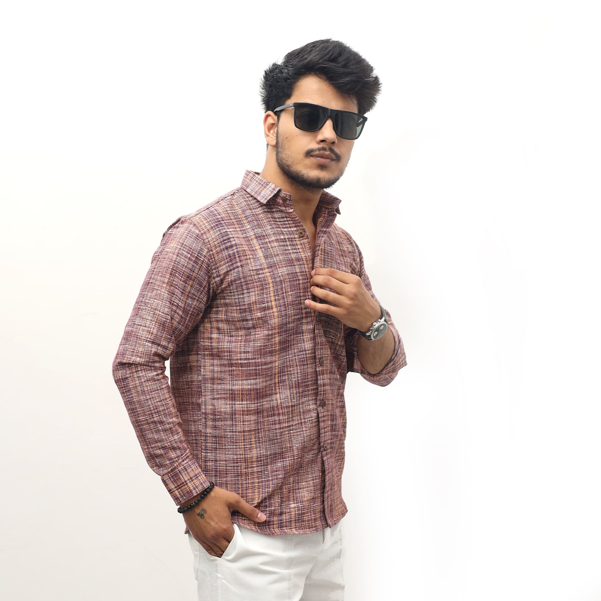 maroon line jharna khadi shirt for men front view